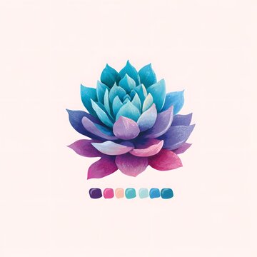 Colorful succulent plant logo with turquoise, pink, and purple tones, no text