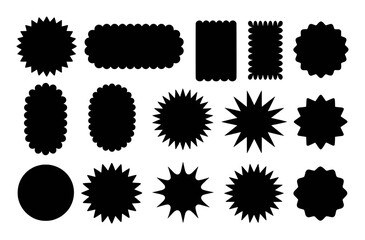 Collection of Black Starburst and Scalloped Edge Shapes on White Background