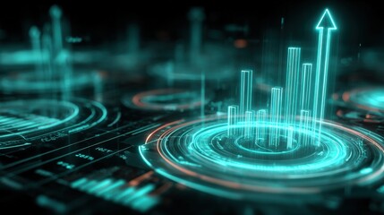 Abstract Digital Graph with Glowing Arrow Displaying Growth and Progress in Futuristic Environment
