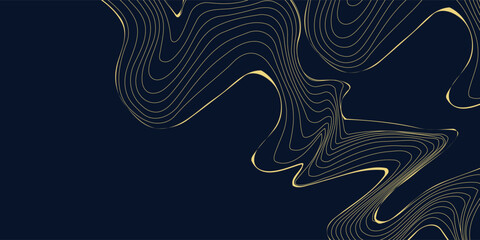 Abstract luxury line pattern, wave gold on black background. Hand drawn floral ornament. Art Deco style. Vector illustration. © Ribut