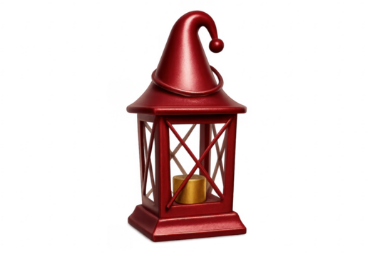 Red christmas holiday lantern with gnome hat