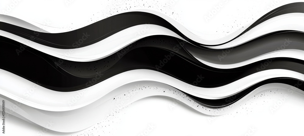Wall mural elegant black and white abstract illustration with wavy patterns and dynamic flow for visual depth