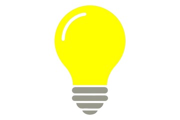 A bright yellow light bulb icon isolated on white background, symbolizing a new idea, innovation, and creative thinking