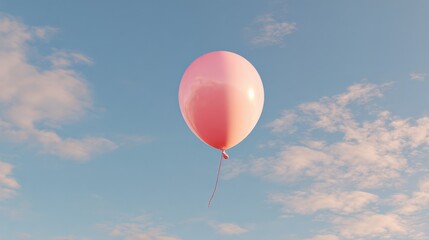 Obraz premium Solitary Pink Balloon Floating Upward in a Bright Blue Sky with Wispy White Clouds