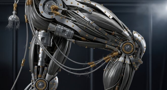 Hyper-Detailed Cybernetic Arm with Intricate Cable Muscles and Pistons