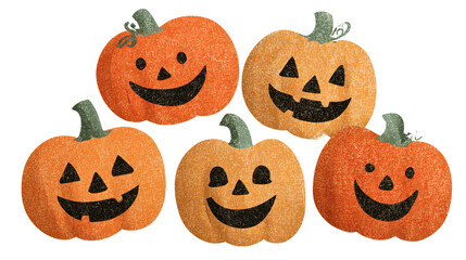 Set of 4 jack-o’-lantern wall decals, isolated on transparent background 