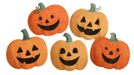 Set of 4 jack-o’-lantern wall decals, isolated on transparent background 