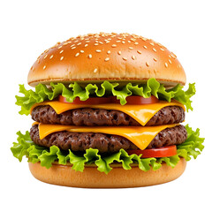 Classic Double Cheeseburger with Sesame Seed Bun Isolated