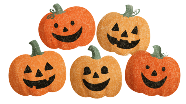 Set of 4 jack-o’-lantern wall decals, isolated on transparent background 
