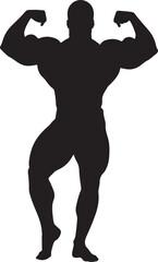 Fototapeta premium Silhouette of a muscular bodybuilder posing with arms flexed outwards on a white background fitness