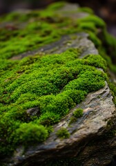 Obraz premium Close-up of Bright Green Moss Growing on Rough Tree Bark in Natural Outdoor Setting