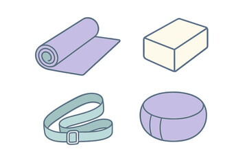 Yoga equipment for home practice includes mat, block, strap, and cushion for comfort and support during sessions