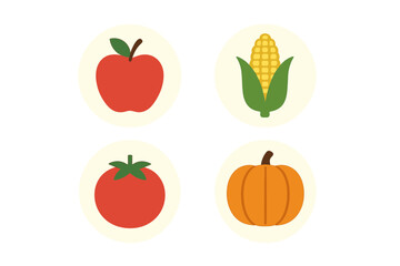 Colorful illustrations of fruits and vegetables arranged in a grid format on a light background, capturing the essence of healthy eating