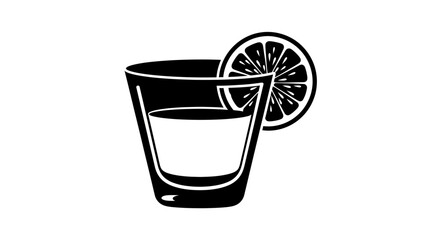 Graphic illustration of a shot glass with a slice of citrus, perfect for a drink menu or a bar