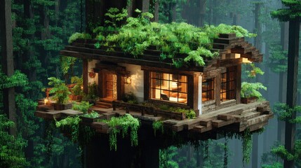A secluded wooden cabin nestled among the trees.