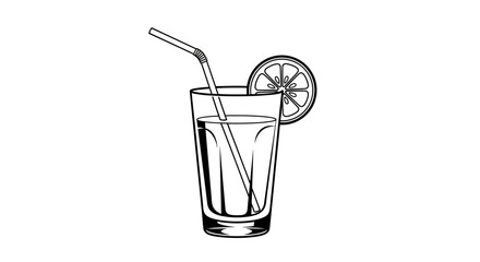 Minimalist Illustration of a Refreshing Lemonade Drink with Straw and Citrus Slice