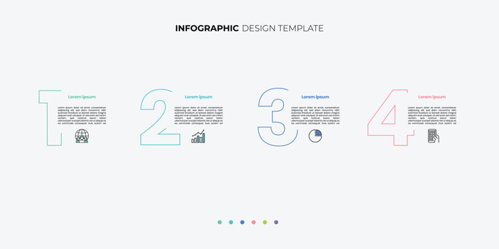 Modern Business infographic template. 4 Step timeline journey. Process diagram, 4 options for social media post, Infograph elements