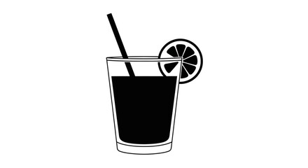 A refreshing drink illustration featuring a glass with straw and a slice of orange with a