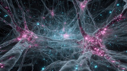 Fototapeta premium Digital Brain Visualization: AI consciousness emerging from interconnected data nodes in starfield 