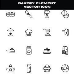 Bakery and Food Line Icon Set – Bread, Cake, Pastry, Cooking and Kitchen Tools