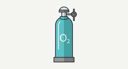 Illustration of a teal oxygen tank with valve, depicting medical and industrial use.