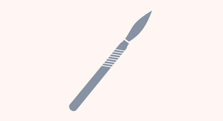 A stylized, light gray surgical scalpel, angled, with a pointed blade.