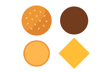 Different types of burger buns and cheeses arranged on a white background for culinary inspiration