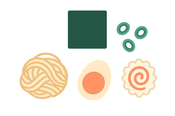 Colorful assortment of ingredients for making sushi rolls displayed on a white background