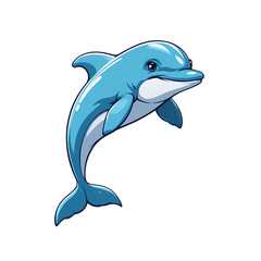Obraz premium Happy Cute Blue Cartoon Dolphin Leaping Up Isolated on Transparent Background