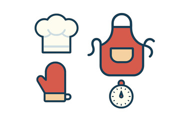 Kitchen essentials for aspiring chefs including chef hat, apron, oven mitt, and timer