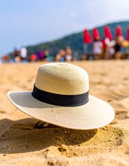 Straw hat on beach sand