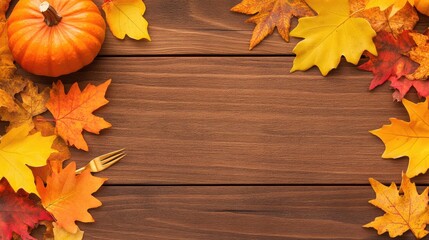 A beautifully arranged table setting featuring autumn leaves, cutlery, and decorative elements, perfect for a cozy dinner or wedding celebration in the fall