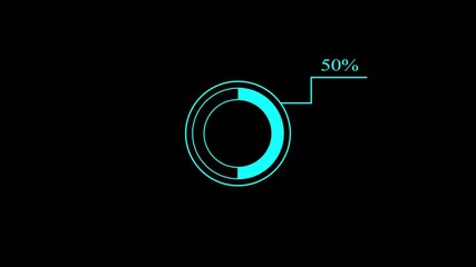 Circle loading bar icon animation , processing bar 0 to 100 percent.on black background. - Powered by Adobe