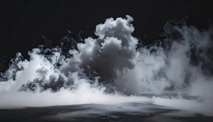 Fototapeta premium Thick smoke cloud, dark background, dramatic fog effect