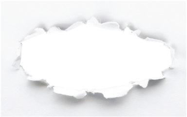 Torn paper hole revealing a dark black void with ragged torn edges isolated on transparent background