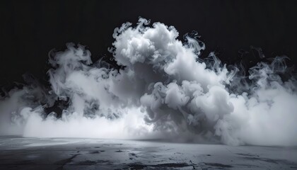 Fototapeta premium Thick smoke cloud, dark background, dramatic fog effect