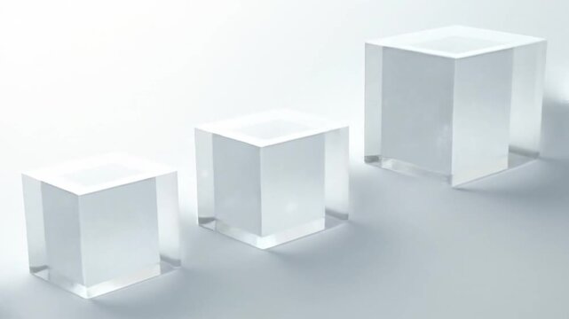 Three transparent acrylic blocks of varying sizes arranged in ascending order on a white background.