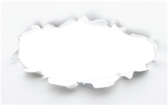 Torn paper hole revealing a dark black void with ragged torn edges isolated on transparent background