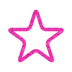 Sparkling pink star outline with glitter texture isolated on transparent background for festive design and celebration elements
