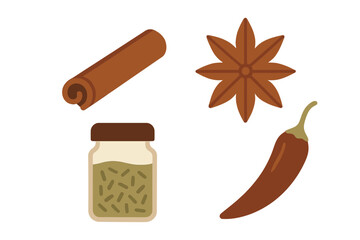 Spices and herbs used in cooking showcased on a simple background