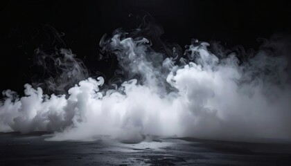 Naklejka premium Thick smoke cloud, dark background, dramatic fog effect