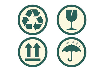 Symbols representing recycling and fragile items with a focus on sustainability efforts