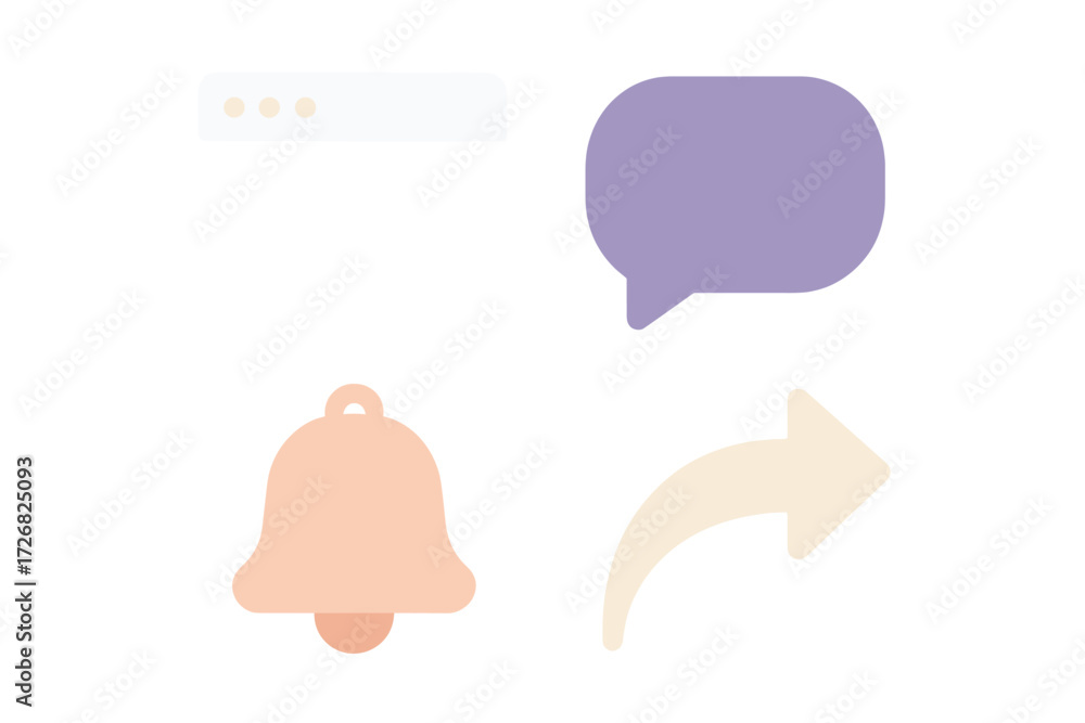 Poster colorful icons representing notifications, messages, and actions in a modern digital interface