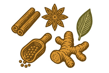 Various herbs and spices displayed together creating a vibrant and colorful culinary composition