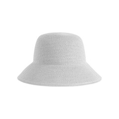 A white woven bucket hat with a wide brim and textured pattern perfect for summer sun protection isolated on transparent background