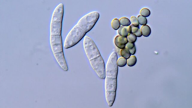 Mold fungi spore under DIC microscope view 