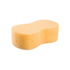 A single light yellow porous cleaning sponge with a rounded shape for washing cars or household surfaces isolated on transparent background
