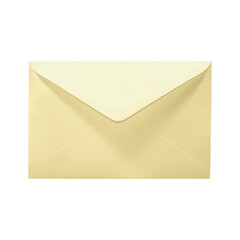 A single light yellow envelope is shown in a close up studio shot with a clean and simple design isolated on transparent background