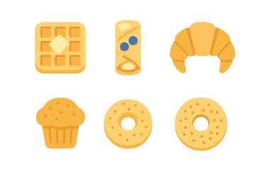 Assorted breakfast pastries and treats displayed on a bright background for a cheerful morning meal