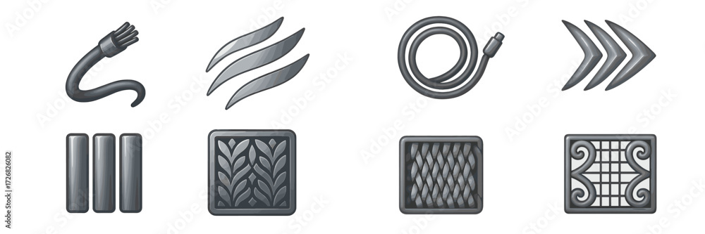 Poster various gray icons representing different tools and textures for design and building activities